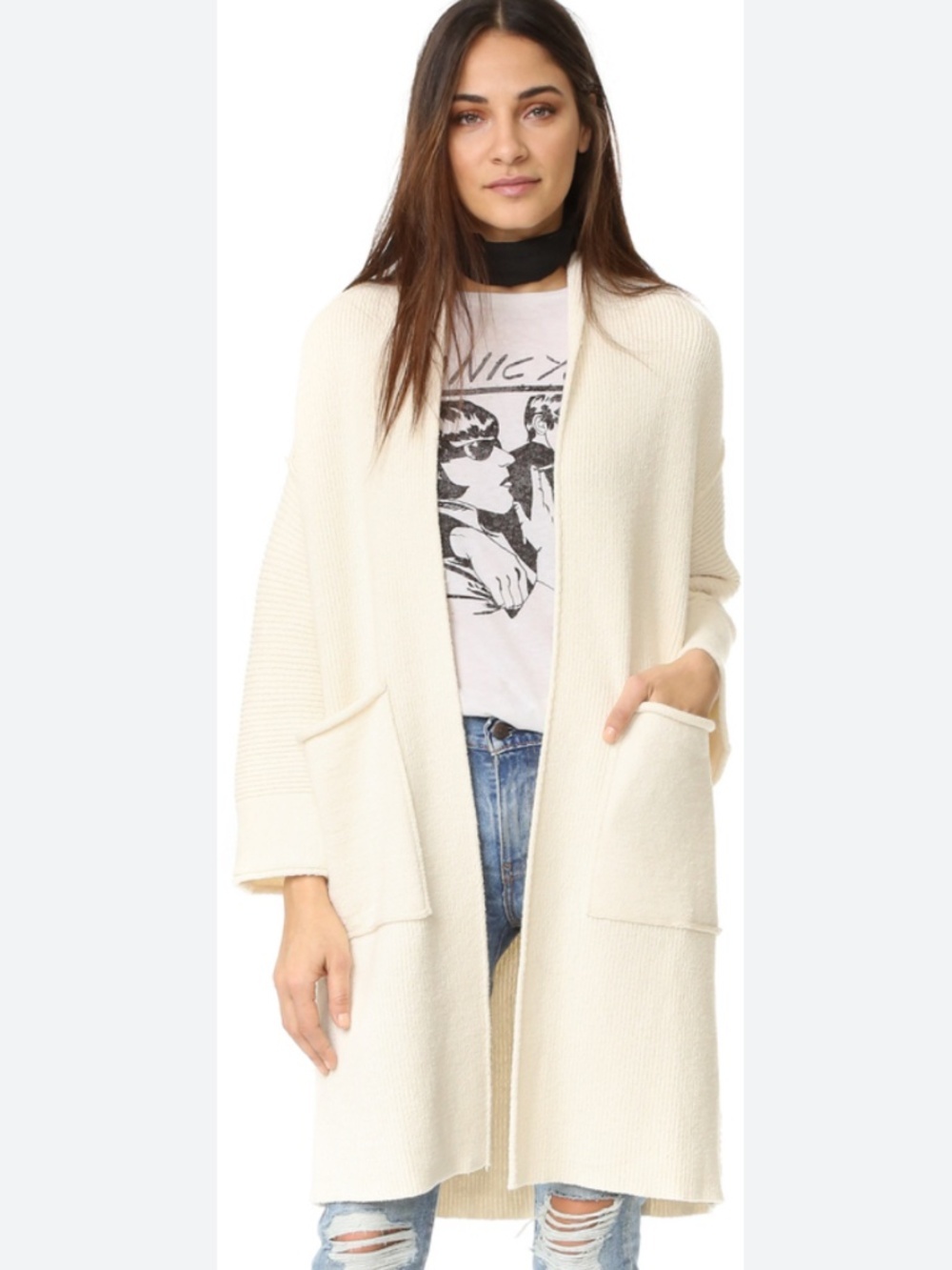 Free People By the Campfire Cardigan Long Sleeve Ivory Oversized S